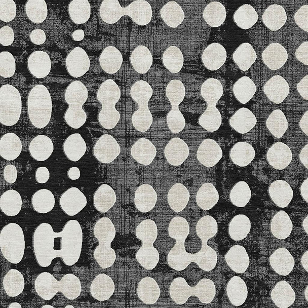 9' X 12' Black And Ivory Polka Dot Washable Area Rug With UV Protection