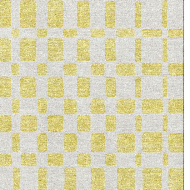 3' X 5' Yellow And Beige Geometric Washable Area Rug With UV Protection