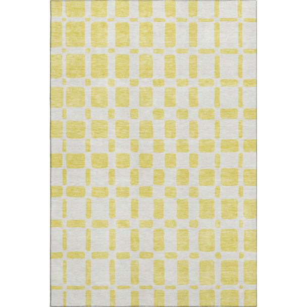 5' X 8' Yellow And Beige Geometric Washable Area Rug With UV Protection