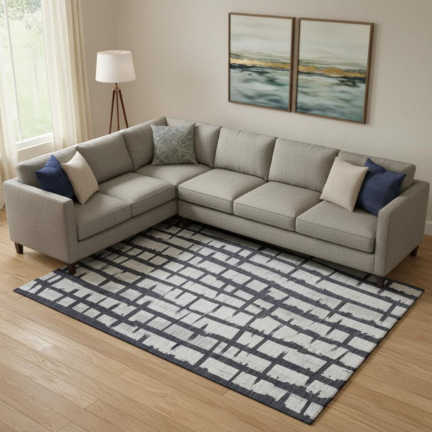 9' X 12' Black And Silver Striped Washable Area Rug With UV Protection