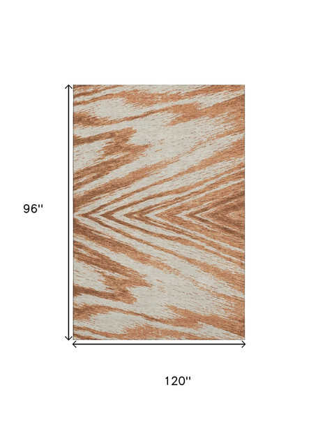 8' X 10' Rust And Beige Abstract Washable Area Rug With UV Protection