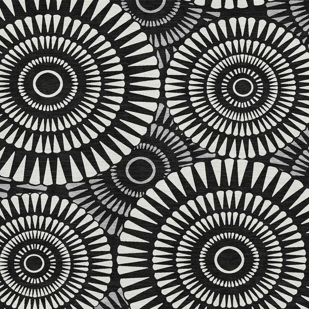 8' X 10' Black And Ivory Geometric Washable Area Rug With UV Protection