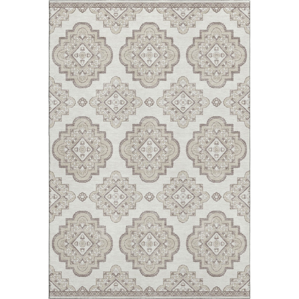 10' X 14' Ivory And Beige Medallion Washable Area Rug With UV Protection