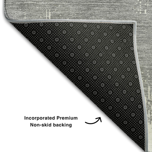 5' X 8' Gray And Ivory Chevron Washable Area Rug With UV Protection
