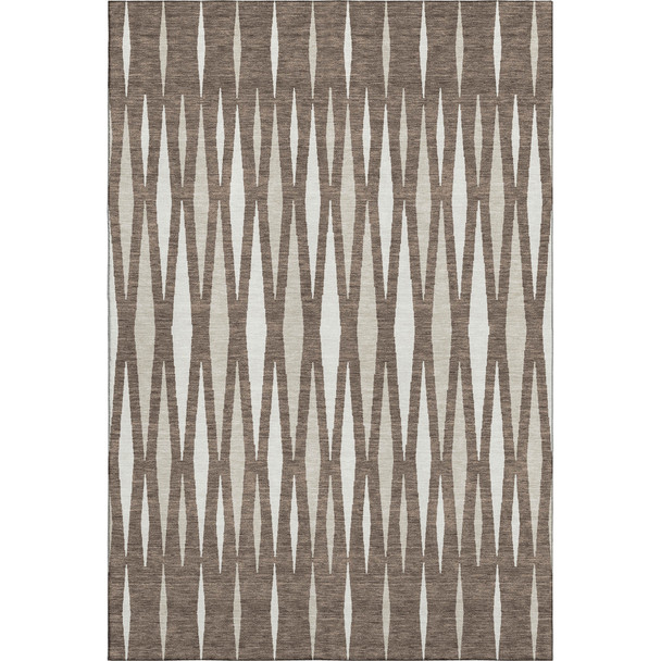 5' X 8' Brown And Ivory Geometric Washable Area Rug With UV Protection