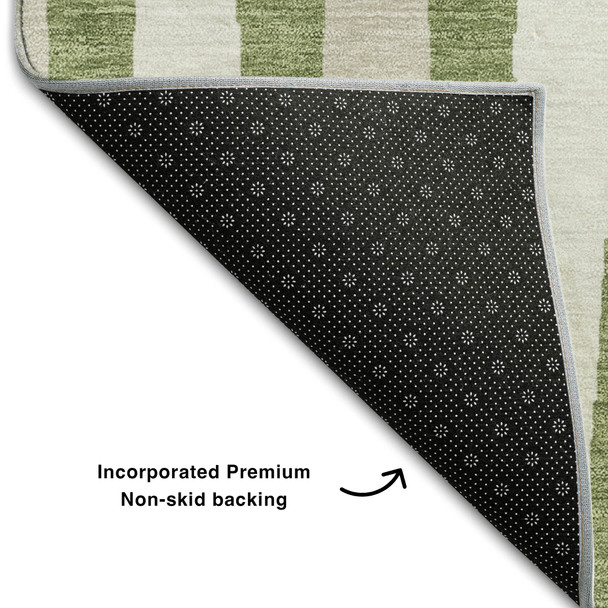 5' X 8' Green And Ivory Geometric Washable Area Rug With UV Protection