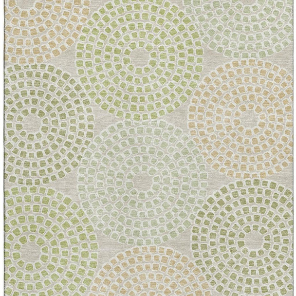 8' X 10' Artichoke Green Beige And Ivory Geometric Washable Area Rug With UV Protection
