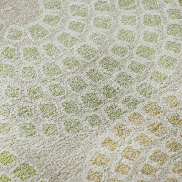 9' X 12' Artichoke Green Beige And Ivory Geometric Washable Area Rug With UV Protection