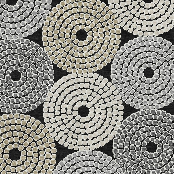10' X 14' Black Beige And Ivory Geometric Washable Area Rug With UV Protection