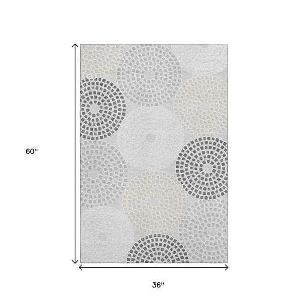 3' X 5' Gray Charcoal And Silver Geometric Washable Area Rug With UV Protection