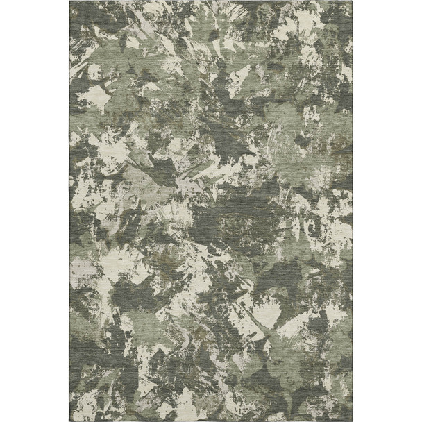 9' X 12' Olive Green Beige And Ivory Floral Washable Area Rug With UV Protection