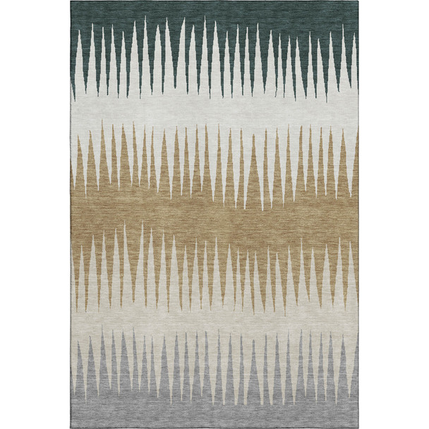 8' X 10' Charcoal Gold And Gray Striped Washable Area Rug With UV Protection