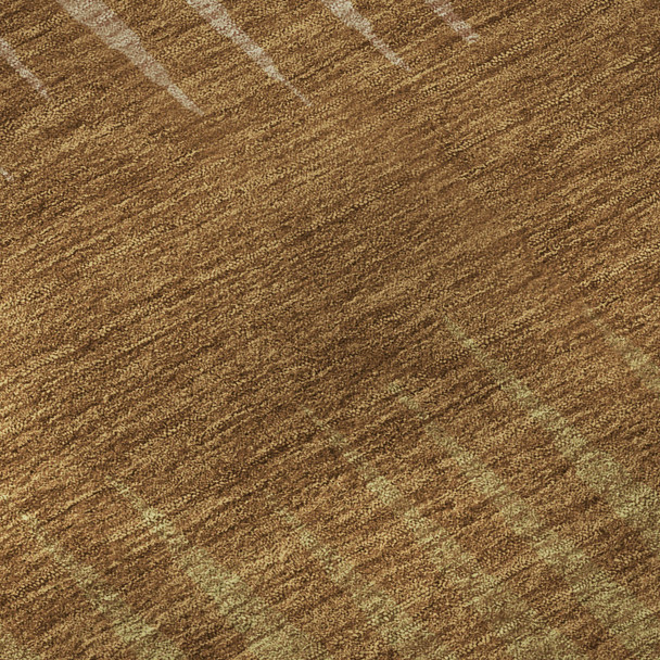 8' Rust Copper And Beige Striped Washable Round Rug With UV Protection