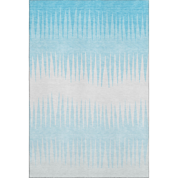 3' X 5' Sky Blue And Ivory Striped Washable Area Rug With UV Protection