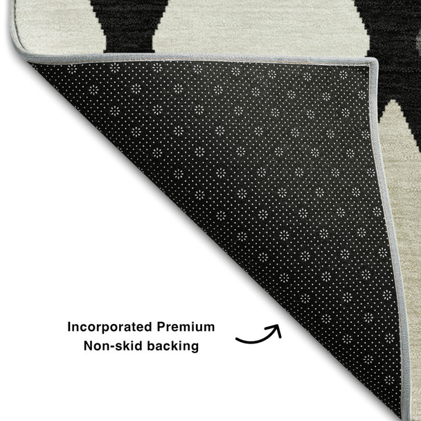 10' X 14' Black Ivory And Gray Geometric Washable Area Rug With UV Protection