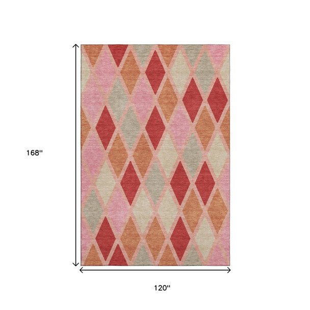 10' X 14' Pink Red And Gray Geometric Washable Area Rug With UV Protection