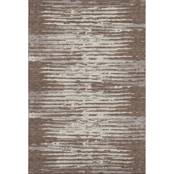5' X 8' Brown And Ivory Striped Washable Area Rug With UV Protection