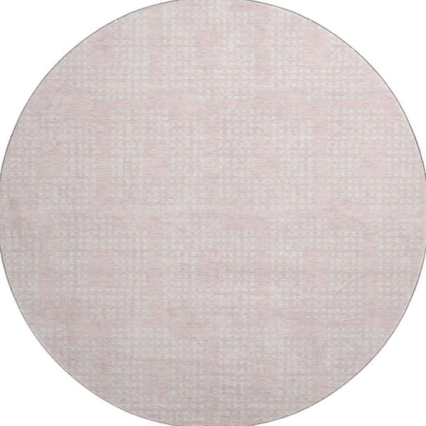 8' Pink And Ivory Geometric Washable Round Rug With UV Protection