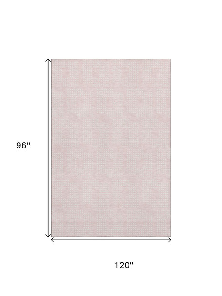 8' X 10' Pink And Ivory Geometric Washable Area Rug With UV Protection
