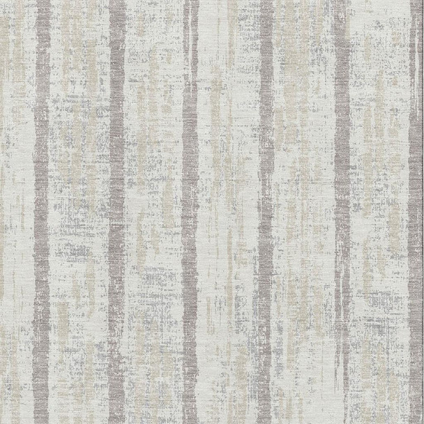 8' X 10' Ivory And Beige Striped Washable Area Rug With UV Protection