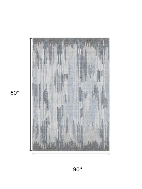 8' X 10' Gray And Silver Striped Washable Area Rug With UV Protection