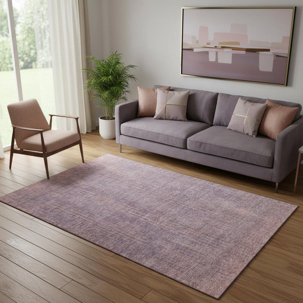 5' X 8' Mauve And Plum Striped Washable Area Rug With UV Protection