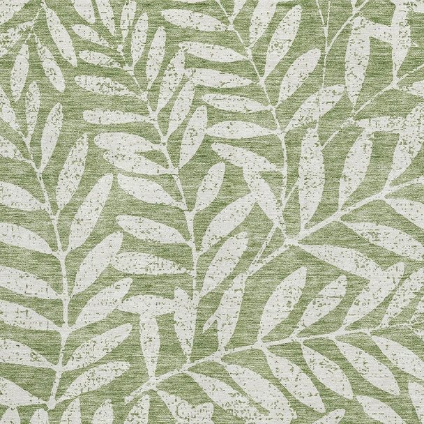 9' X 12' Green And Beige Floral Washable Area Rug With UV Protection