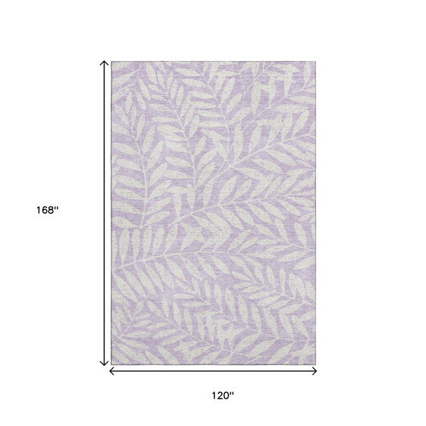 10' X 14' Lavender And Ivory Floral Washable Area Rug With UV Protection