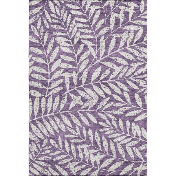 5' X 8' Purple And Ivory Floral Washable Area Rug With UV Protection