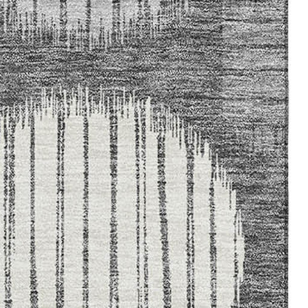 9' X 12' Charcoal And Ivory Geometric Washable Area Rug With UV Protection