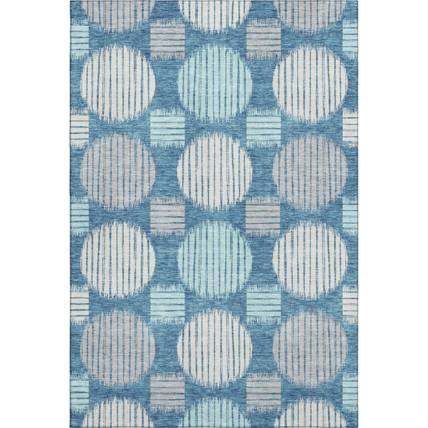 8' X 10' Teal Ivory And Gray Geometric Washable Area Rug With UV Protection