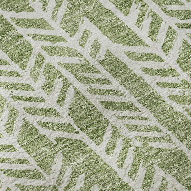 8' X 10' Green And Ivory Tribal Washable Area Rug With UV Protection
