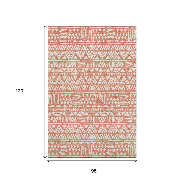 8' X 10' Coral And Beige Southwestern Washable Area Rug With UV Protection