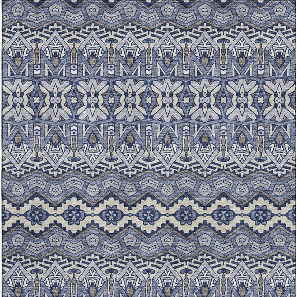 5' X 8' Denim Blue And Silver Moroccan Washable Area Rug With UV Protection
