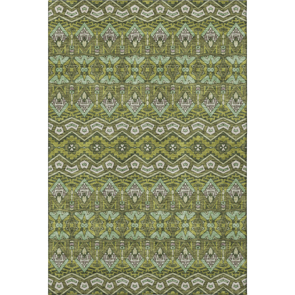 5' X 8' Olive Green And Beige Moroccan Washable Area Rug With UV Protection