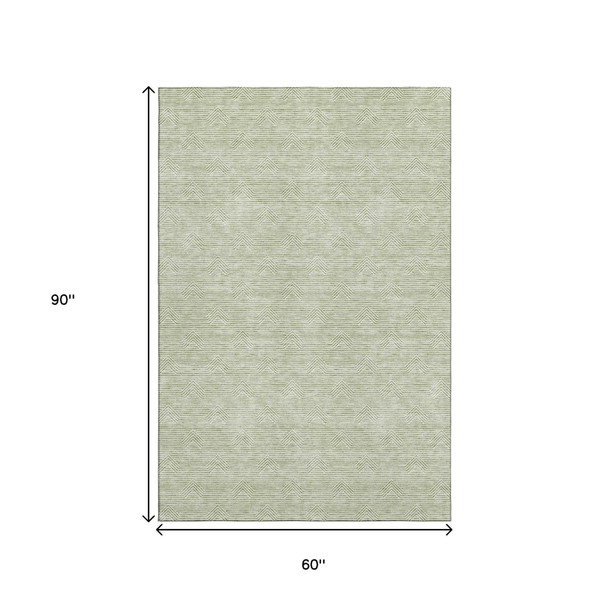 5' X 8' Artichoke Green And Ivory Abstract Geometric Washable Area Rug With UV Protection