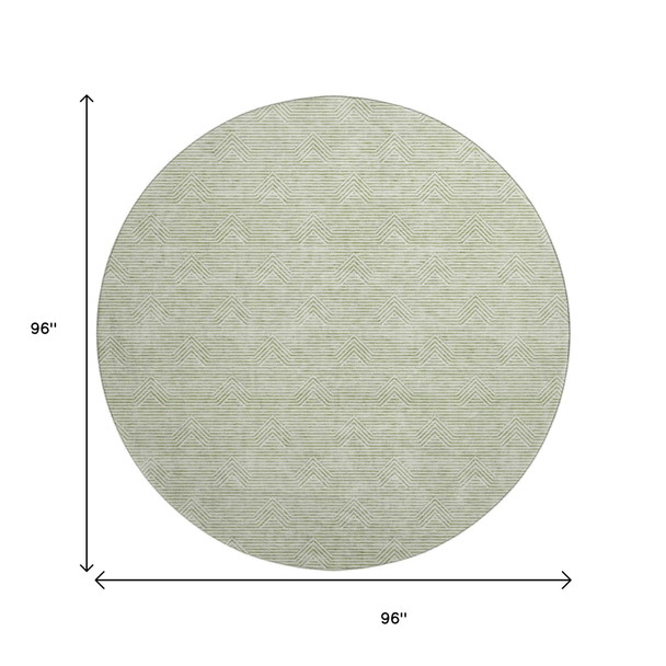 8' Artichoke Green And Ivory Abstract Geometric Washable Round Rug With UV Protection