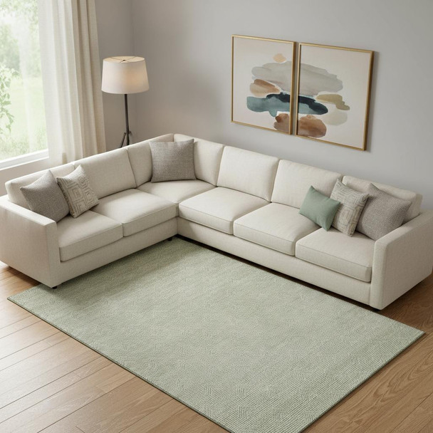 10' X 14' Artichoke Green And Ivory Abstract Geometric Washable Area Rug With UV Protection