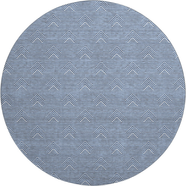 8' Blue And Ivory Abstract Geometric Washable Round Rug With UV Protection