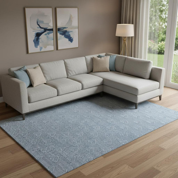 10' X 14' Blue And Ivory Abstract Geometric Washable Area Rug With UV Protection