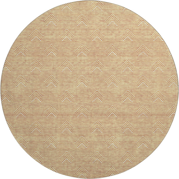 8' Orange And Ivory Abstract Geometric Washable Round Rug With UV Protection
