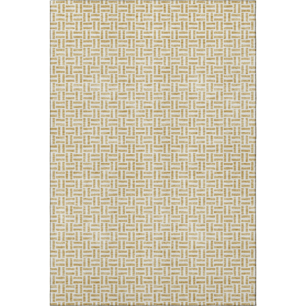 5' X 8' Gold And Ivory Geometric Washable Area Rug With UV Protection