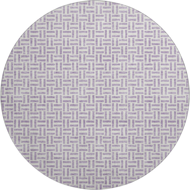 8' Lavender And Ivory Geometric Washable Round Rug With UV Protection