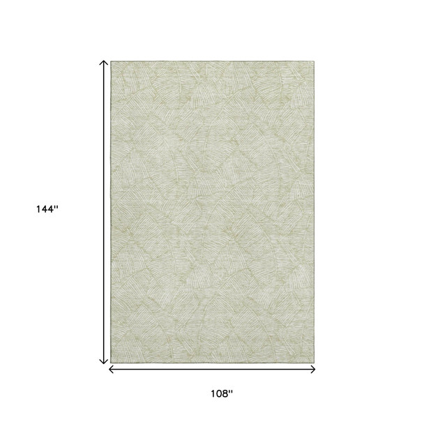9' X 12' Artichoke Green And Ivory Floral Washable Area Rug With UV Protection