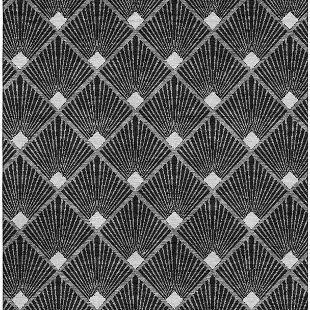3' X 5' Black And Ivory Abstract Geometric Washable Area Rug With UV Protection