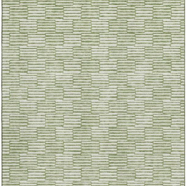 8' X 10' Green And Ivory Abstract Geometric Washable Area Rug With UV Protection
