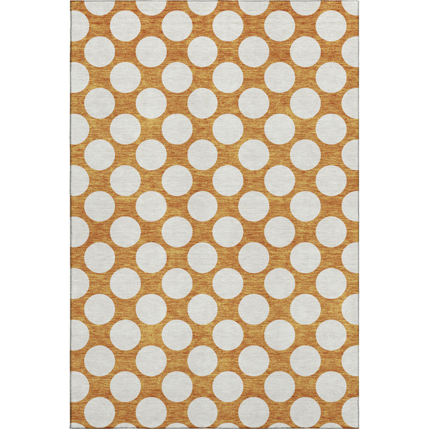 5' X 8' Orange And Ivory Polka Dot Washable Area Rug With UV Protection