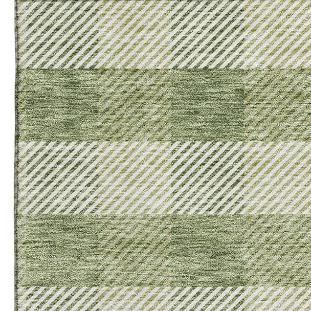 10' X 14' Green And Ivory Plaid Washable Area Rug With UV Protection