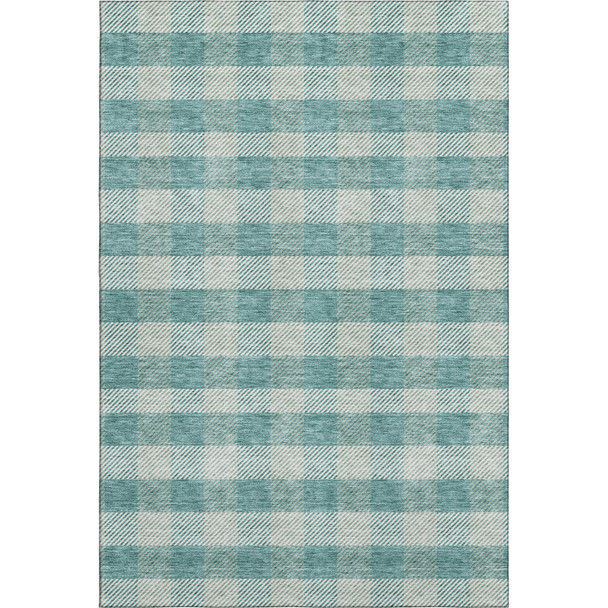 3' X 5' Teal And Ivory Plaid Washable Area Rug With UV Protection