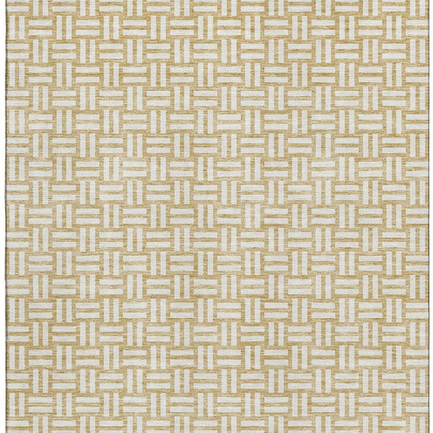 3' X 5' Gold And Ivory Abstract Geometric Washable Area Rug With UV Protection